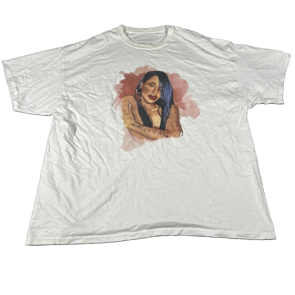 Aaliyah Graphic Art Sketch Singer White Short Sleeve T Shirt Mens 2X